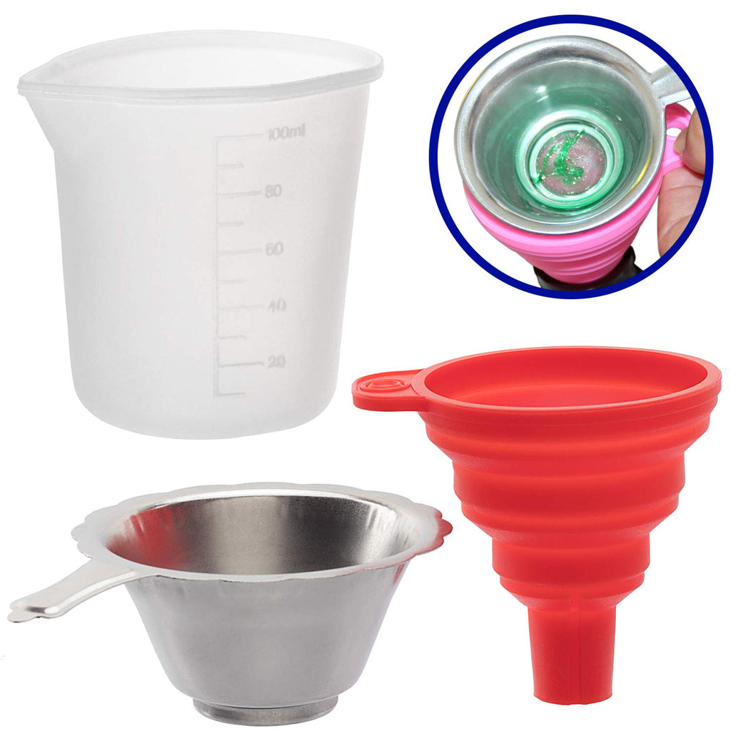 OIIKI 3D Printer Resin Filter, Stainless Resin Filter Cup + Silicone Funnel + 100ml Measuring Cup Disposable for 3D Printer Red