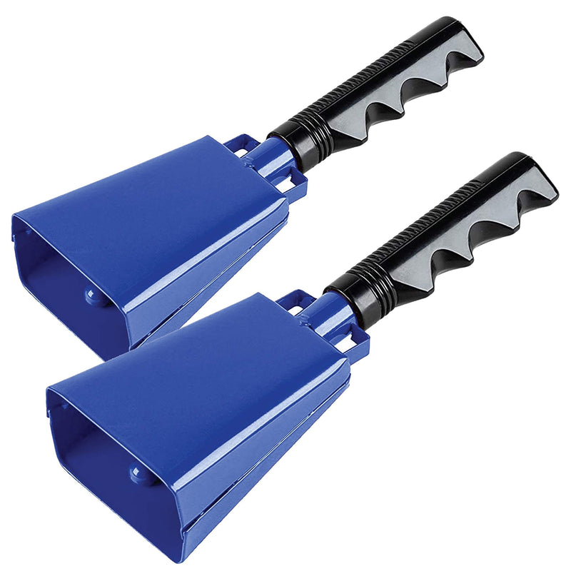 2 pack 7 in. steel cowbell/Noise makers with handles. Cheering Bell for sporting, football games, events. Large solid school hand bells. Cowbells. Percussion Musical Instrument. Cow Bell Alarm (Blue) Blue