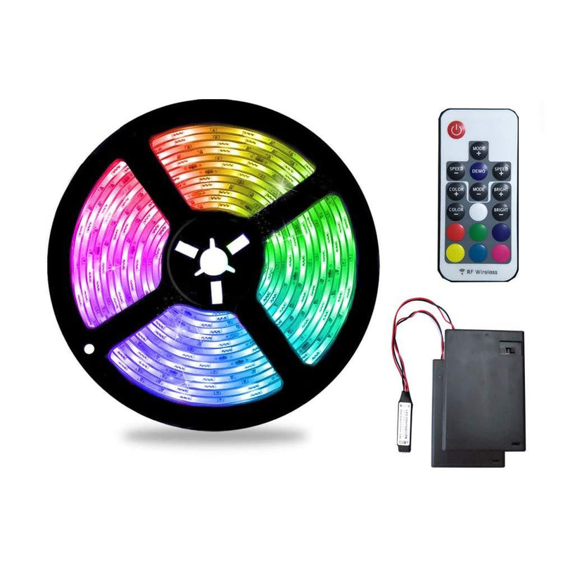 [AUSTRALIA] - Battery Powered LED Strip Lights,5M/16.4ft Rainbow Effect RGB Led Lights Strip with 2 Battery Power Supply Box and 17 Keys RF Remote Controller 5m/16.4ft 