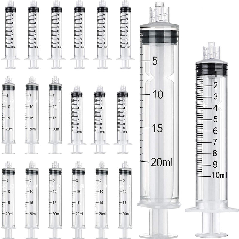 20 Pack Syringe Luer Lock, Syringe Without Needle, Plastic Curved Syringes for Epoxy Resin, Craft, Scientific Labs, Feeding Pets Animals, Oil or Glue Applicator (3 ML, 20 ML) 10 ML, 20 ML