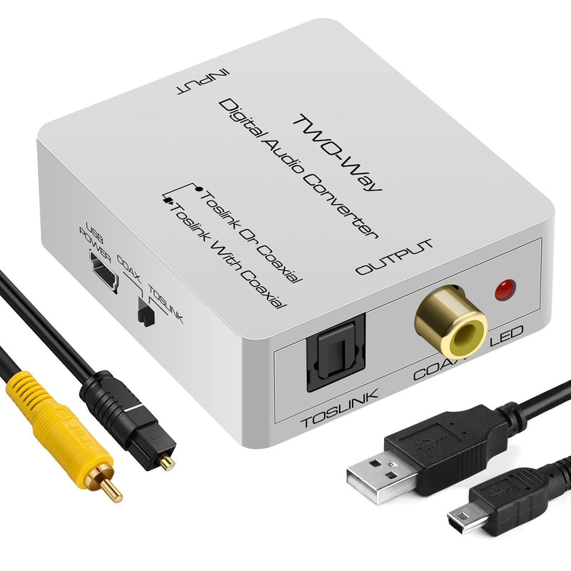 Optical to Coax,Optical SPDIF Toslink to Coaxial and Coaxial to Optical SPDIF Toslink Bi-Directional Swtich Digital Audio Converter Splitter Adapter