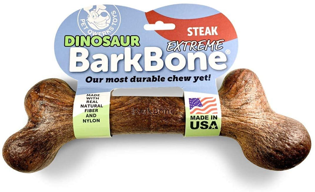 Pet Qwerks Extreme Dinosaur BarkBone Dog Chew Toy, Steak Flavor, Large