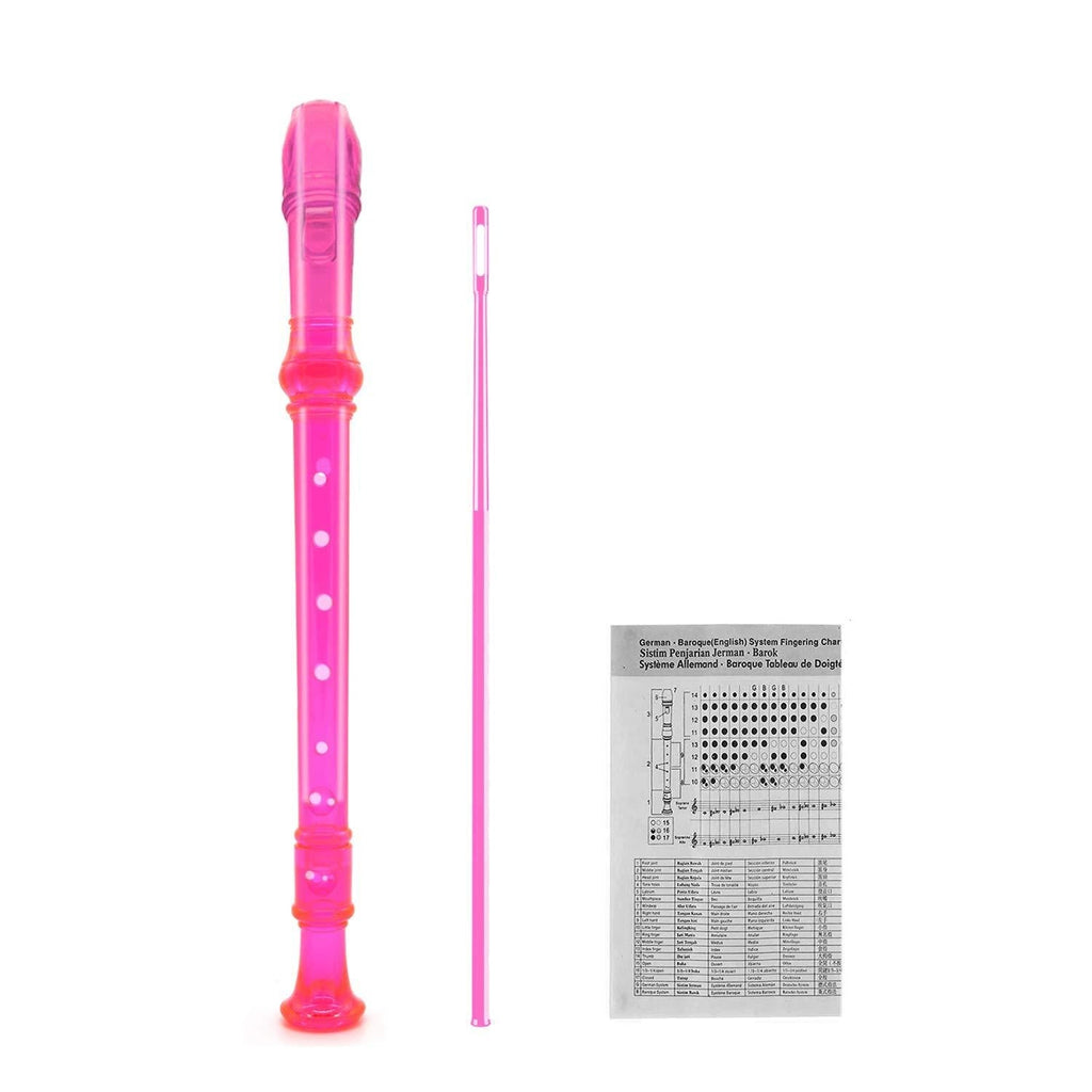 SJOYS 8-Hole Soprano Descant Recorder Kids Music Flute with Cleaning Rod & Case Bag For School Student Home Entertainment Transparent Pink