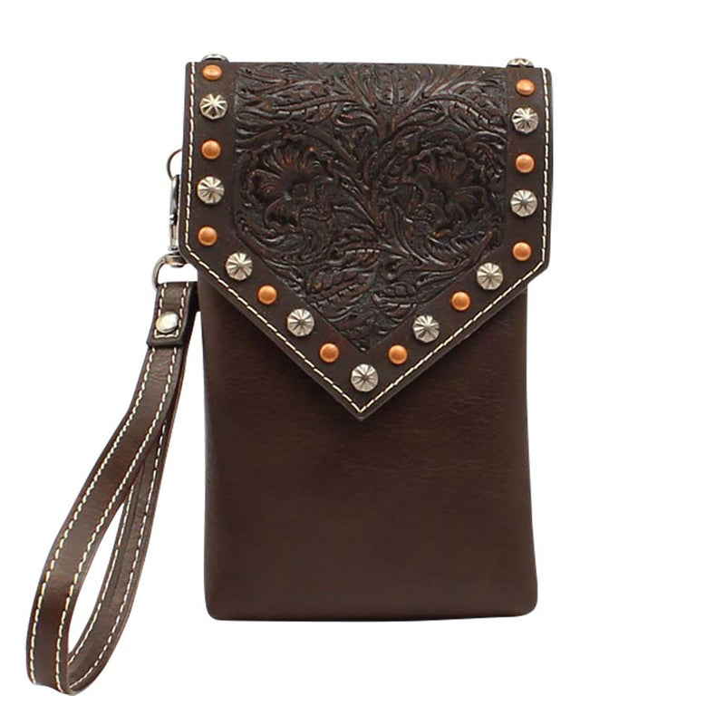 M F Western Products Womens Blaire Leather Tooled Cell Phone Crossbody Brown