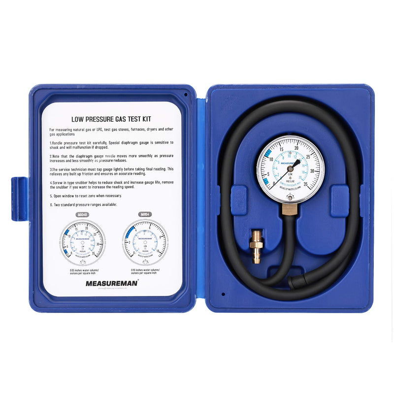 [AUSTRALIA] - MEASUREMAN Natural Gas or LP Gas Manifold Pressure Test Kit, 0-35"W.C, 1/4"NPT, 40" Length Hose 0-35inH2O Pressure Test Kit 