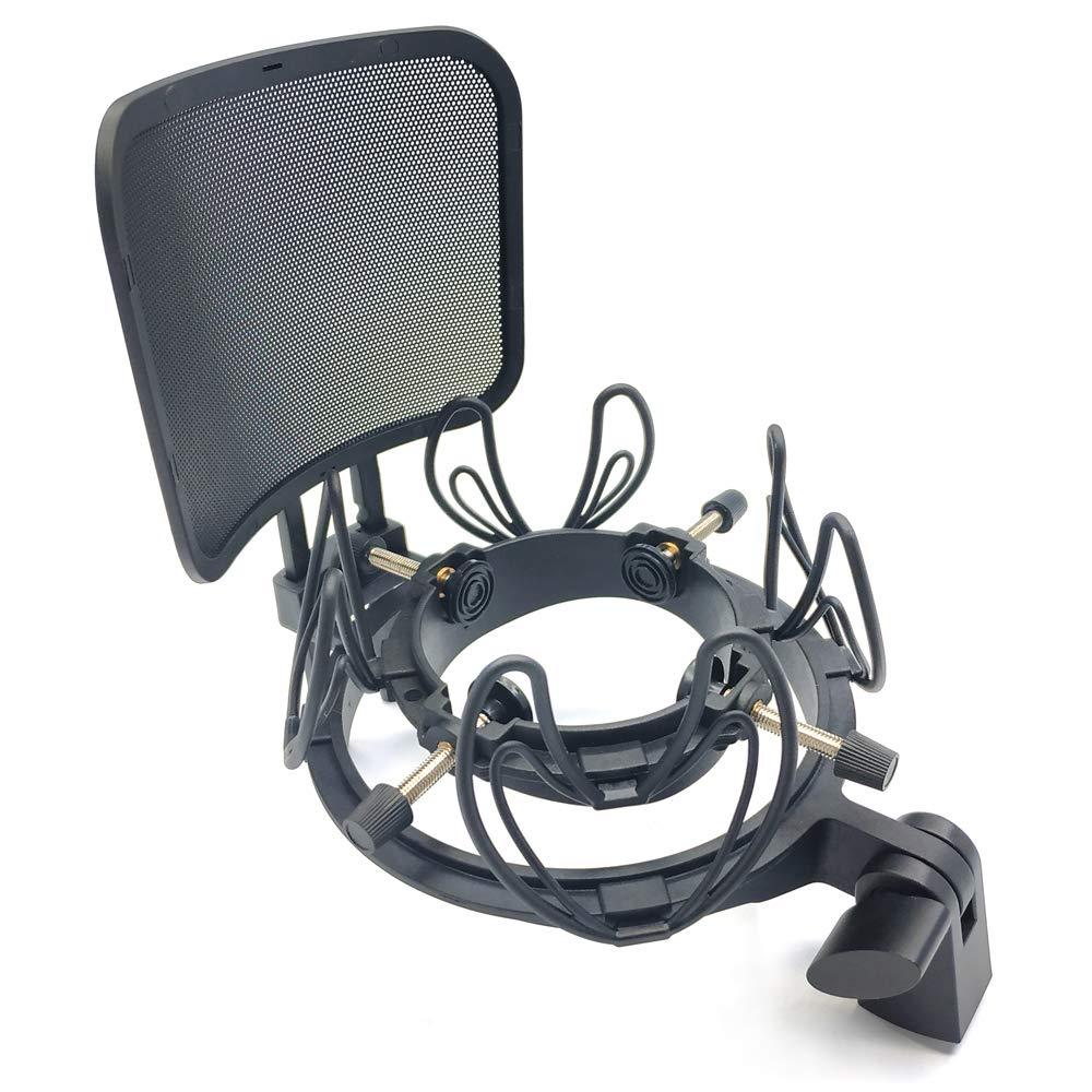 [AUSTRALIA] - Suuntok Microphone Shock mount Kit Compatible with All Microphones Size at 21-62mm,Includes Universal Mic Shock-Mount and Pop Filter (black) black 