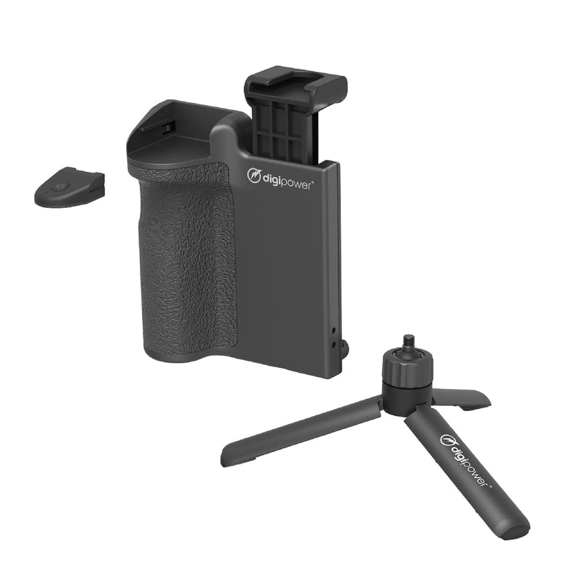 DigiPower Pocket Grip Stabilizer with Wireless Shutter Remote & Table-Top Mini Tripod for Mobile Phone, Works with iPhones & Android Smartphones for Filming YouTube, TikTok, & Instagram Videos