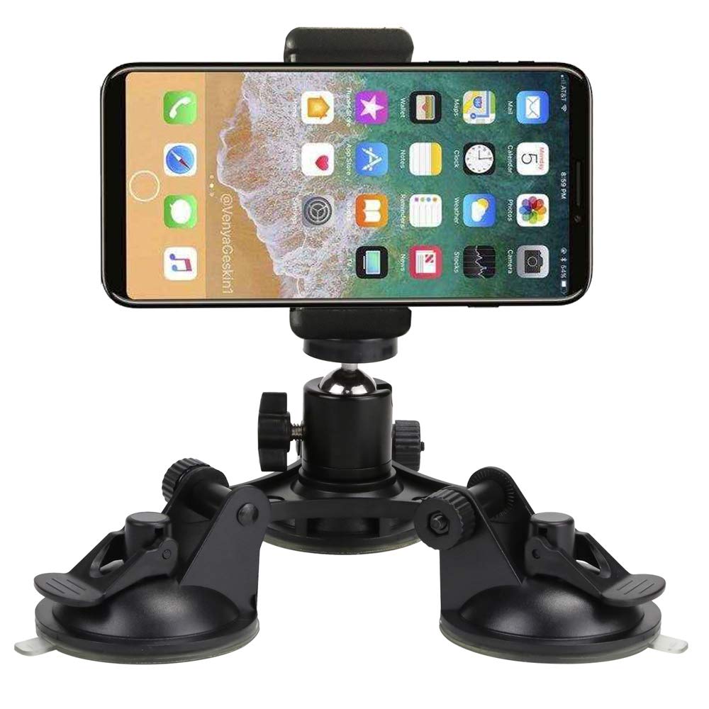 Yoogeer 3-Cup Triple Suction Mount for Car/Window/Boat/Vehicle/Glass for GoPro Sony DJI OSMO Action Camera DSLR Video Camcorder/iPhone 13 12 11 Pro Max XR XS X