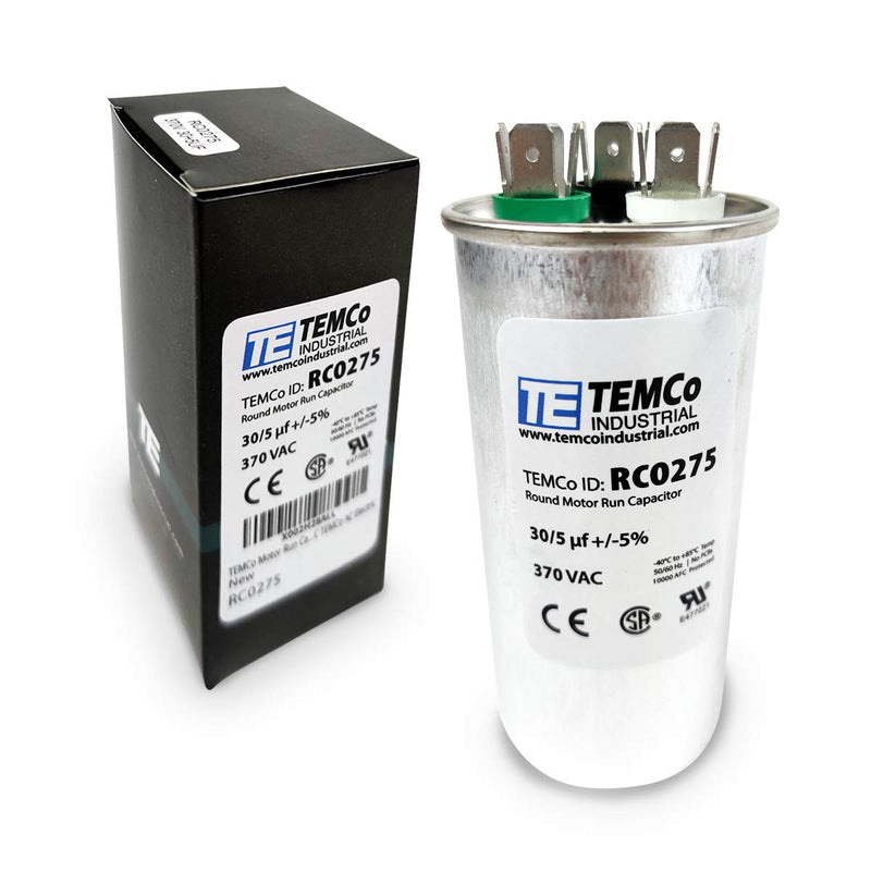 TEMCo 30+5 uf/MFD 370 VAC Volts Round Run Capacitor 50/60 Hz AC Electric - Lot -1