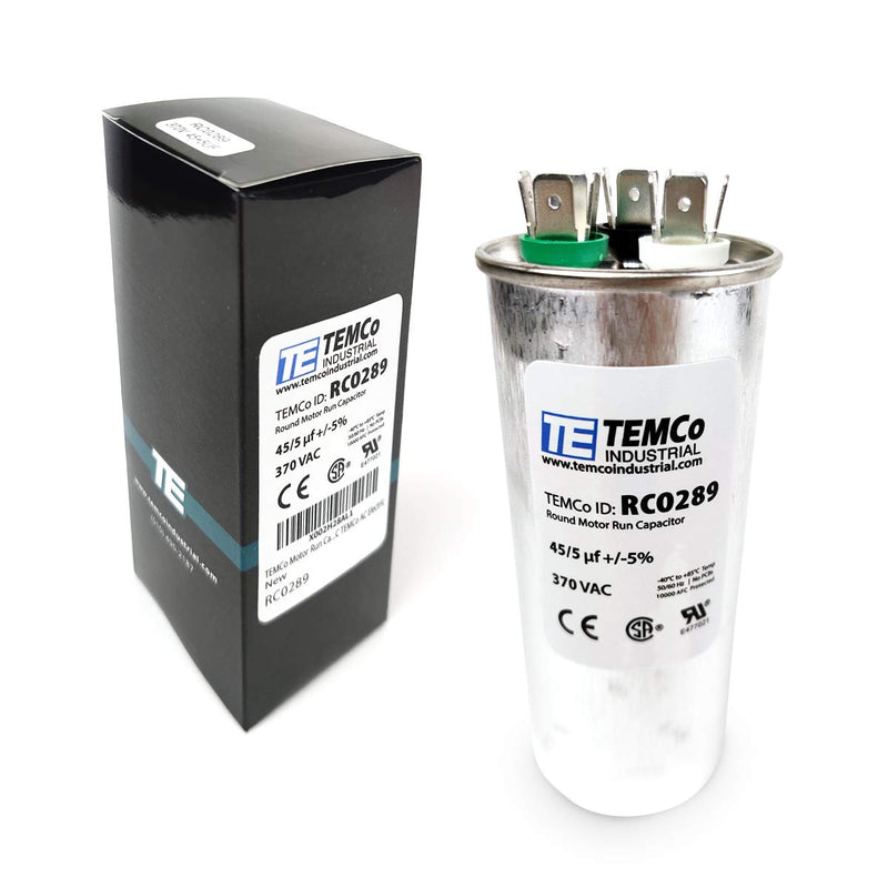 TEMCo 45+5 uf/MFD 370 VAC Volts Round Dual Run Capacitor 50/60 Hz AC Electric - Lot -1