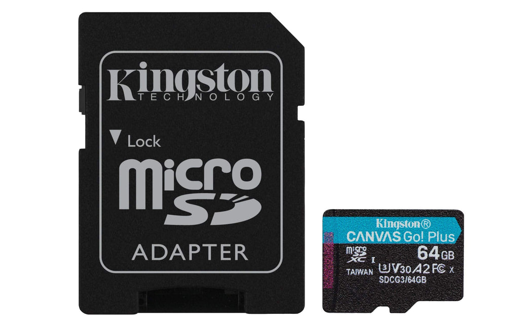 Kingston 64GB microSDXC Canvas Go Plus 170MB/s Read UHS-I, C10, U3, V30, A2/A1 Memory Card + Adapter (SDCG3/64GB) microSD Card Faster (Up to 170 MB/s) Single