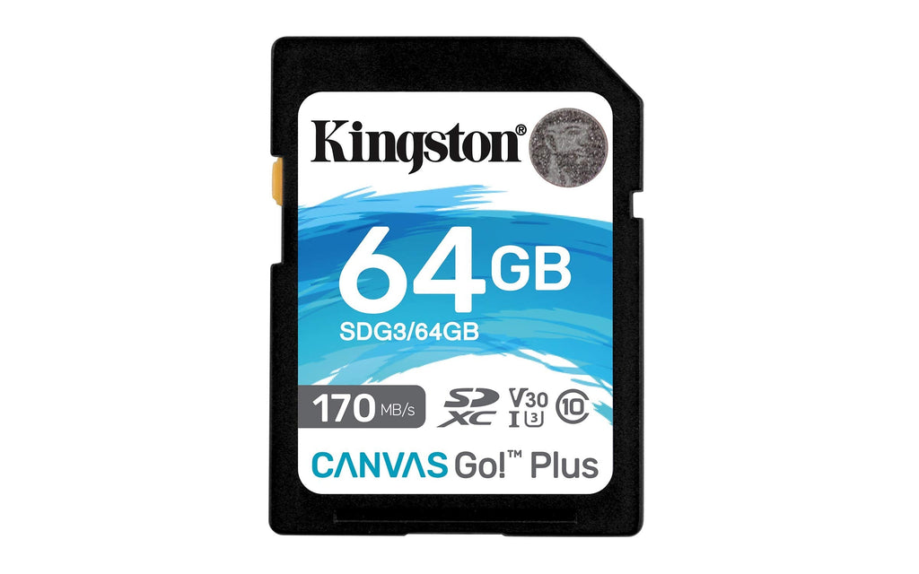 Kingston 64GB SDXC Canvas Go Plus 170MB/s Read UHS-I, C10, U3, V30 Memory Card (SDG3/64GB), Canves Go Plus SD Card Faster (Up to 170 MB/s) Single