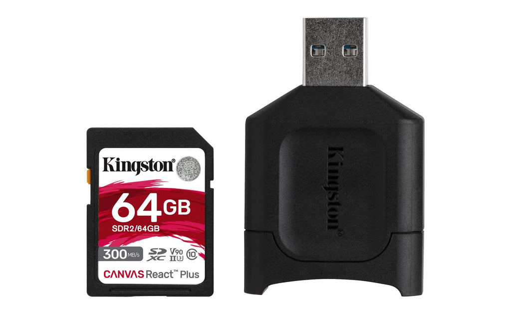 Kingston 64GB SDXC Canvas React Plus 300MB/s Read UHS-II, C10, U3, V90 Memory-Card (MLPR2/64GB) SD Card Fastest (Up to 300 MB/s) Single