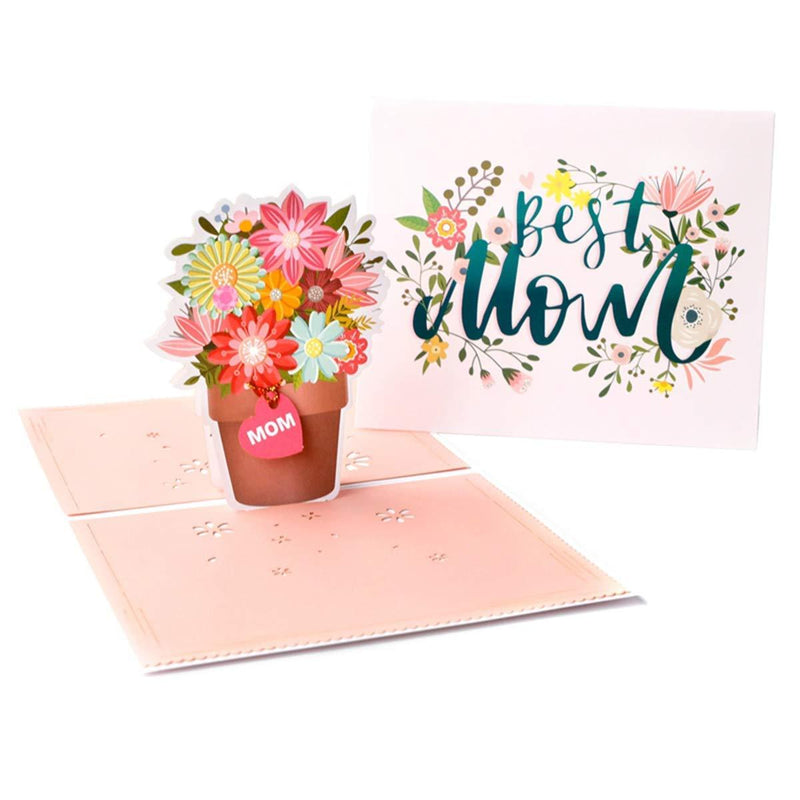 Wecamture Mother's Day Pop Up Card with Envelope - Best Mom- 3D Flower Pop Up Cards Greeting Cards for Mom's Birthday Christmas Gift