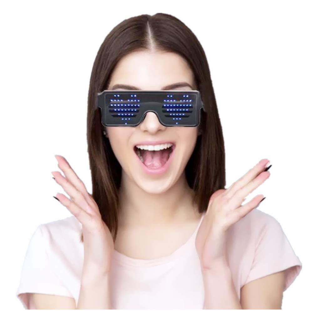 AINSKO Fancy LED Light Glasses Dynamic Flash Display Pattern Glasses USB Rechargeable for Festival, Party, Raves, Fun, Parties, Costumes, Bars, Rave, Nightclub Club Wireless LED Display Glasses Blue