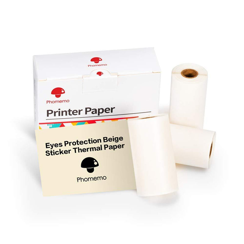 Phomemo Eyes Protection Beige Thermal Paper- for Phomemo M02/M02 Pro/M02S/M03 Pocker Printer, 50mm x 3m, Diameter 30mm, 3 Rolls