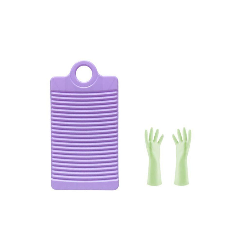 TOPBATHY Household Washboard and Gloves Set Plastic Laundry Washing Board Clothes Scrubbing Board with Gloves for Home (Purple)