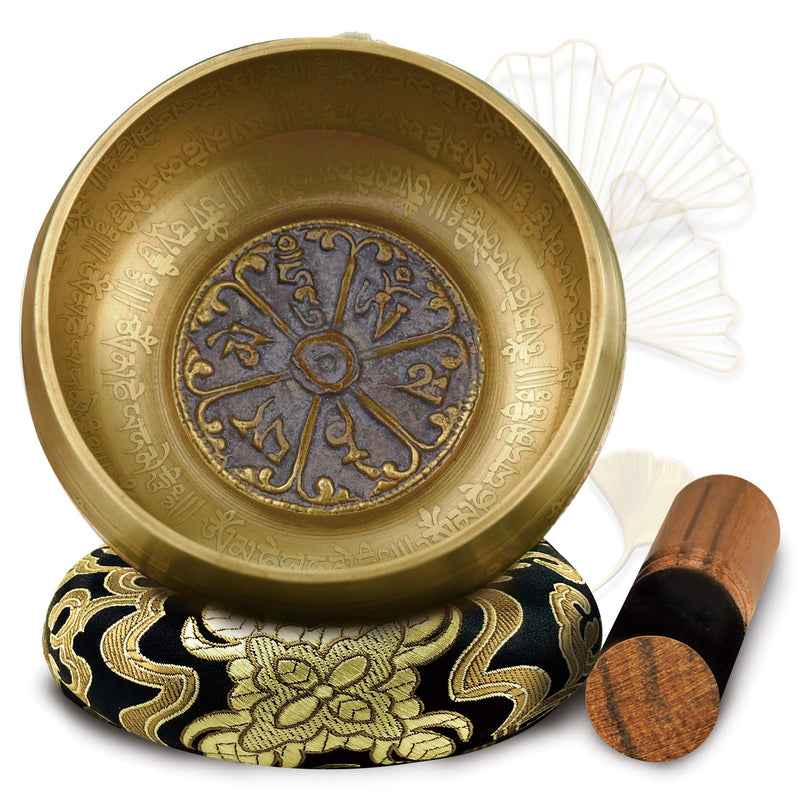 Soundance 4.7'' Tibetan Singing Bowl Set for Meditation Yoga Chakra Healing Relaxation Mindfulness Heart Peace, Handcrafted Metal Brass Bowls with Hammered Mallet Silk Cushion