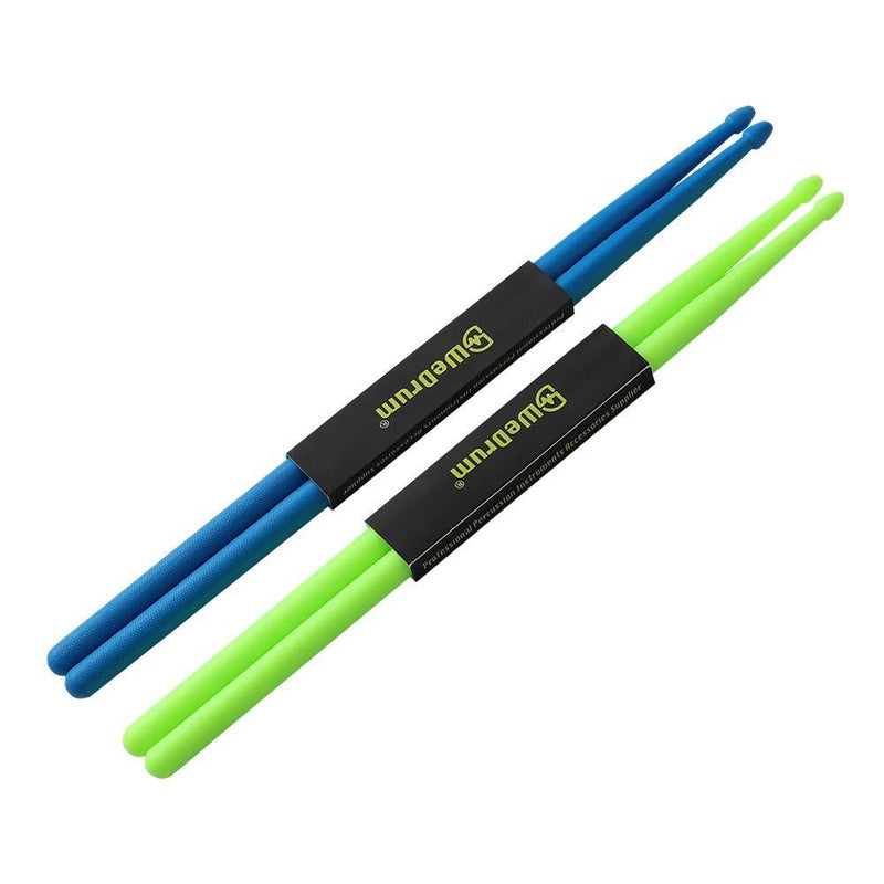 2 Pairs Drumsticks for Drum Light Durable Plastic 5A Drum Sticks for Kids Adults Musical Instrument Percussion Accessories (Blue and Green) 2 Pair Nylon