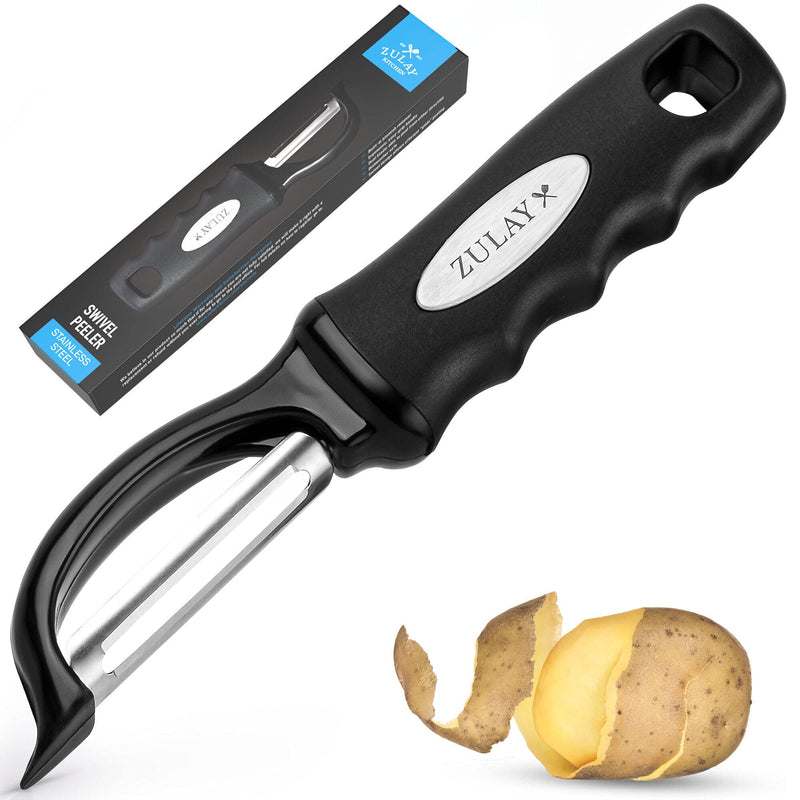 Zulay Kitchen Professional Vegetable Peeler With Built In Blemish Remover - Durable Stainless Steel Blade Potato Peelers For Kitchen - Veggie Peeler With Swivel Design - Black