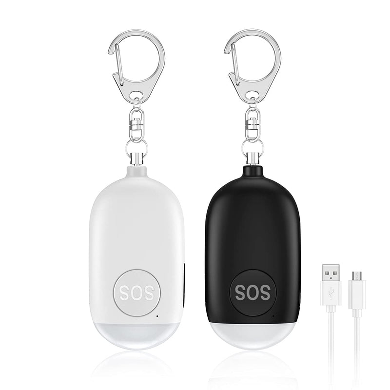 ORIA Safe Sound Personal Alarm, Personal Security Alarm Keychain, 130dB Emergency Self Defense Alarms with LED Light, Supports USB Charging for Women, Kids, Elderly, Black and White, 2 Pack