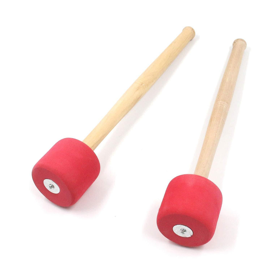 FarBoat 2Pcs Bass Foam Drum Mallets Sticks 13" with Oak Wood Handles Percussion Accessories (Red, 33cm/13inch) 13" red