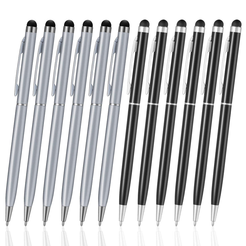 ORIbox Stylus Pen,12pcs Universal 2 in 1 Capacitive Stylus Ballpoint Pen for iPad,iPhone,Samsung,HTC,Kindle,Tablet,All Capacitive Touch Screen Device(6 Black,6 Sliver), Model: Oribox Stylus Pen P3PEN