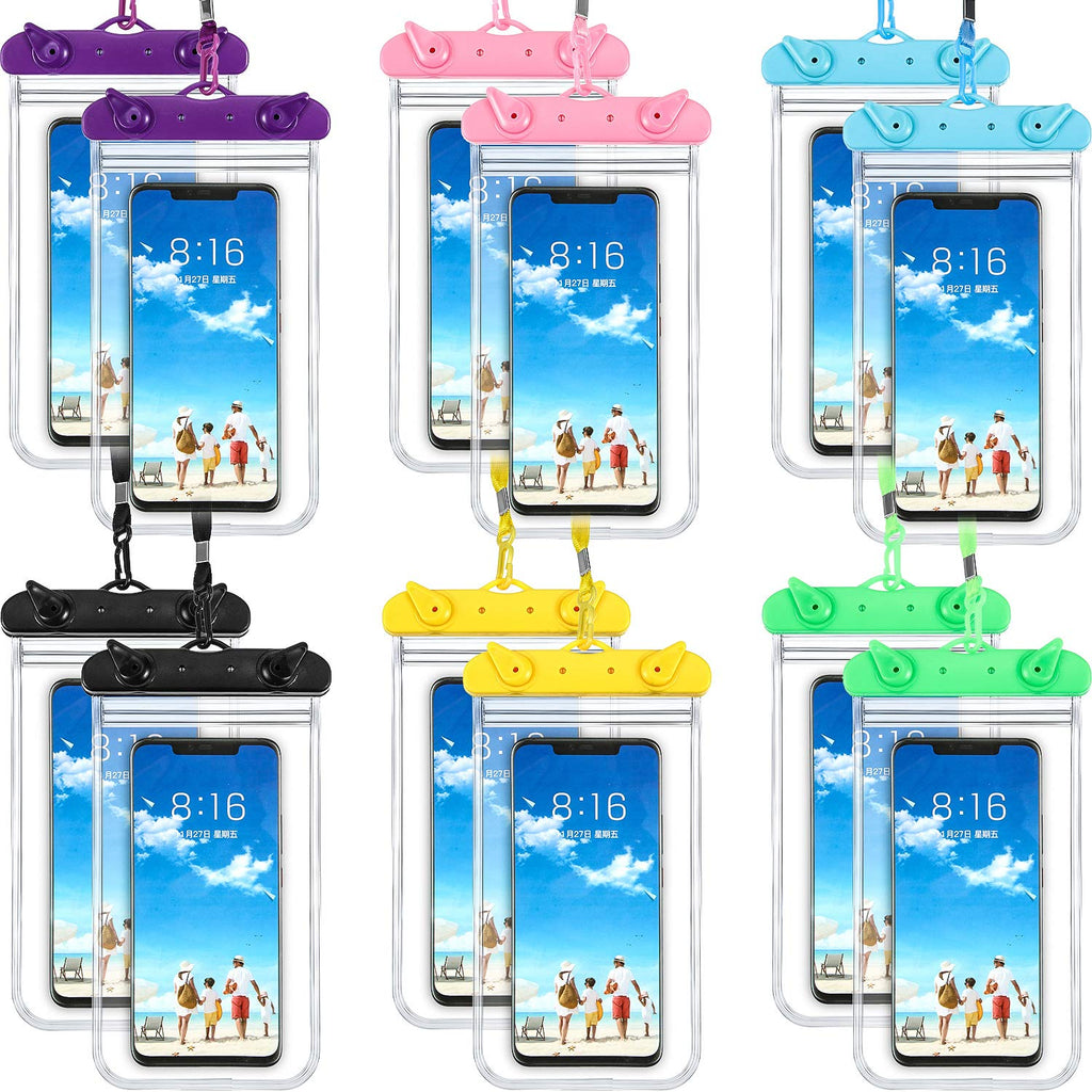 Frienda 12 Pieces Universal Waterproof Phone Pouch Underwater Case Clear Cellphone Dry Bag with Lanyard Outdoor Beach Swimming Snorkeling Bag for Smartphone up to 6.9 Inch (Multi-Color) Multi-color