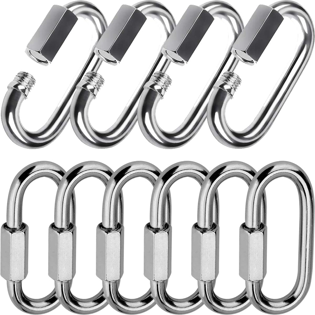 Quick Link, Lsqurel 304 Stainless Steel D Shape Locking Carabiner Heavy Duty Repair Link Pets Keychain for Outdoor Traveling Equipment M4 M6 M8 Capacity 200lb 600lb 1200lb M4 10Pack