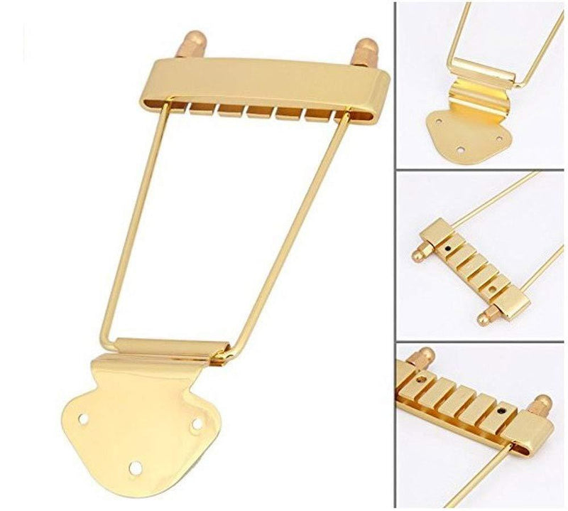 Tzong 6-String Gold Trapeze Tailpiece Bridge Metal with Screws Replacement Accessories for Jazz Guitar