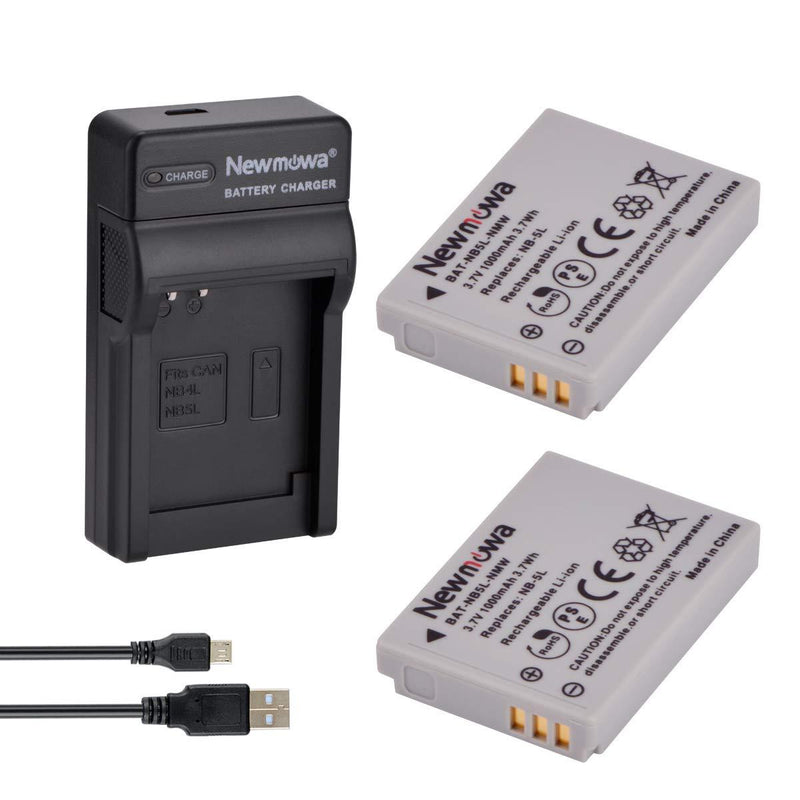 Newmowa NB-5L Replacement Battery (2-Pack) and Portable Micro USB Charger Kit for Canon NB-5L and Canon PowerShot S100, S110, SD790IS, SD850IS, SD870IS, SD880IS, SD890IS, SD970IS, SX200IS, SX210IS