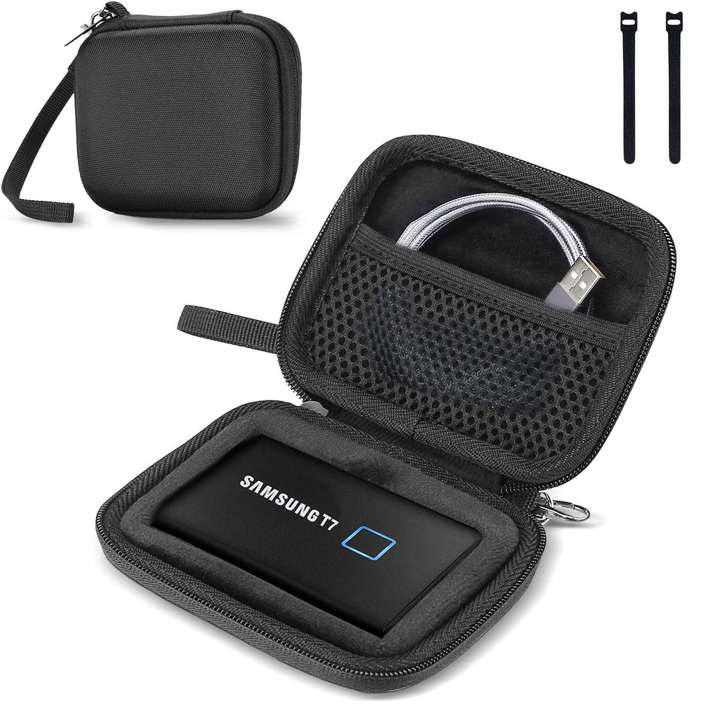 ProCase Samsung T7/ T7 Touch Portable SSD Hard Carrying Case and 2 Cable Ties, Hard EVA Shockproof Storage Travel Organizer for T7/ T7 Portable 500GB 1TB 2TB USB 3.2 External Solid State Drives-Black Black