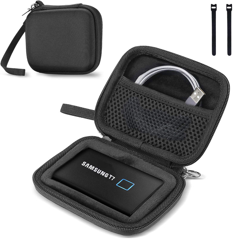 ProCase Samsung T7/ T7 Touch Portable SSD Hard Carrying Case and 2 Cable Ties, Hard EVA Shockproof Storage Travel Organizer for T7/ T7 Portable 500GB 1TB 2TB USB 3.2 External Solid State Drives-Black Black