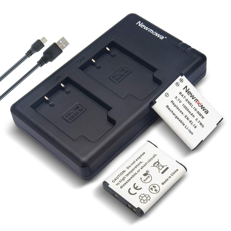 Newmowa EN-EL19 Battery(2-Pack) and Dual USB Charger Kit for Nikon Coolpix S32, S33,S100, S2800, S3100, S3200, S3300, S3500, S3600, S3700, S4100, S4200, S4300, S5200, S5300, S6500, S6800, S7000