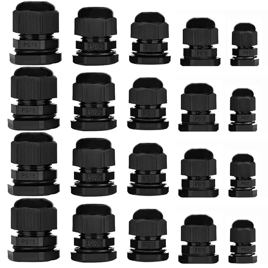 20pcs Cable Gland Waterproof Adjustable 3-13mm Cable Connectors PG7 PG9 PG11 PG13.5 PG16 Plastic Cable Gland Joints Wire Protectors