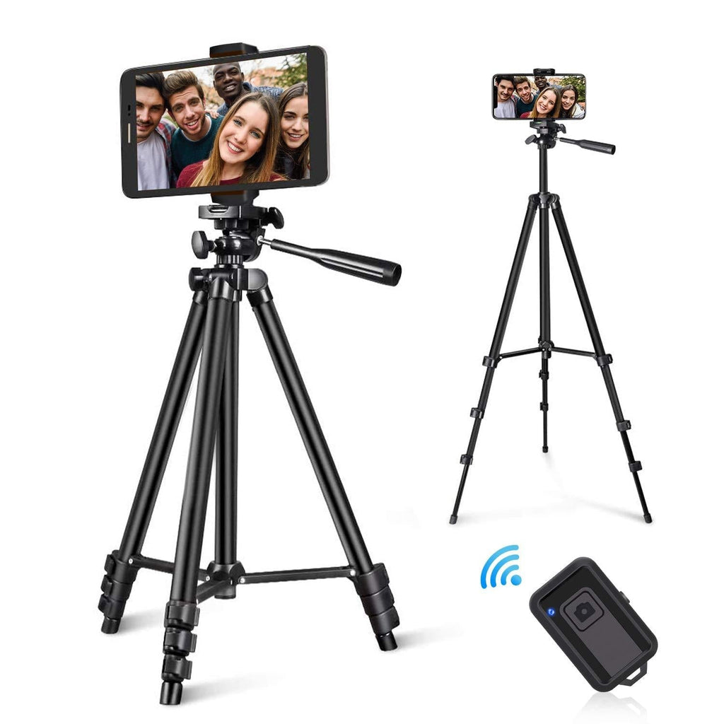 LINKCOOL Phone Tripod 50" Adjustable Travel Video Tripod Stand with Phone Mount Holder Compatible with Cell Phone Tripod, Action Camera Tripod, DSLR Tripod with Wireless Remote Shutter (Black) T50