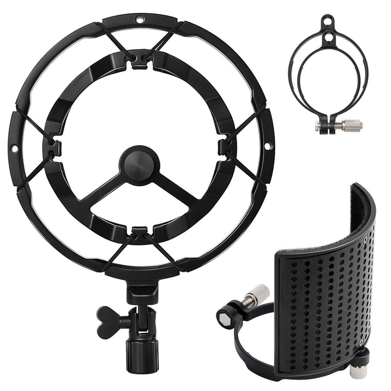 [AUSTRALIA] - Moukey Microphone Shock Mount with Three-Layer Metal Pop Filter, Anti-Vibration Suspension Mic Shockmount for Blue Yeti, AT2020, AT2050, Fits 49-54mm/66-70mm Diameter Mics Except Yeti Pro X 