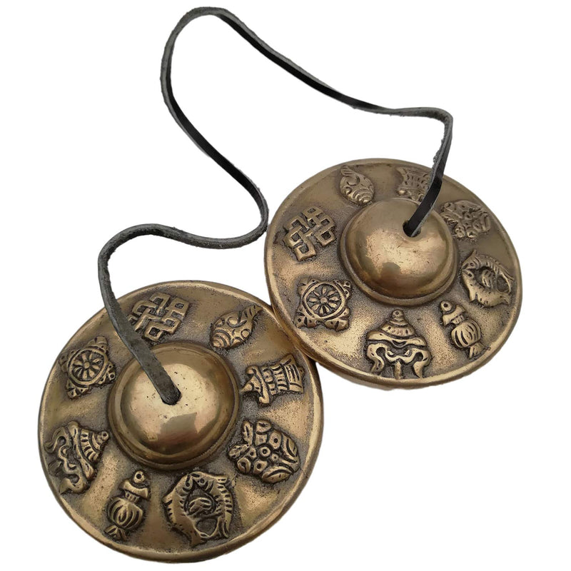 Tibetan Handmade Yoga Meditation Om Tingsha Bell Chimes Cymbal Set (2.6", 8 Lucky Symbols) Buddhist Bell - Yoga/Spiritual/Buddhist/Chimes/Hand percussion instrument/Home Decor Gift Set