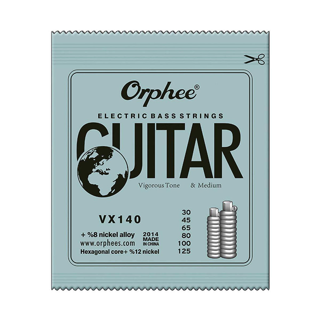 Orphee VX140 Hexagonal Steel Nickel Wound Electric Bass Guitar Strings 6-String Set Long Scale .030 .045 .065 .080 .100 .125