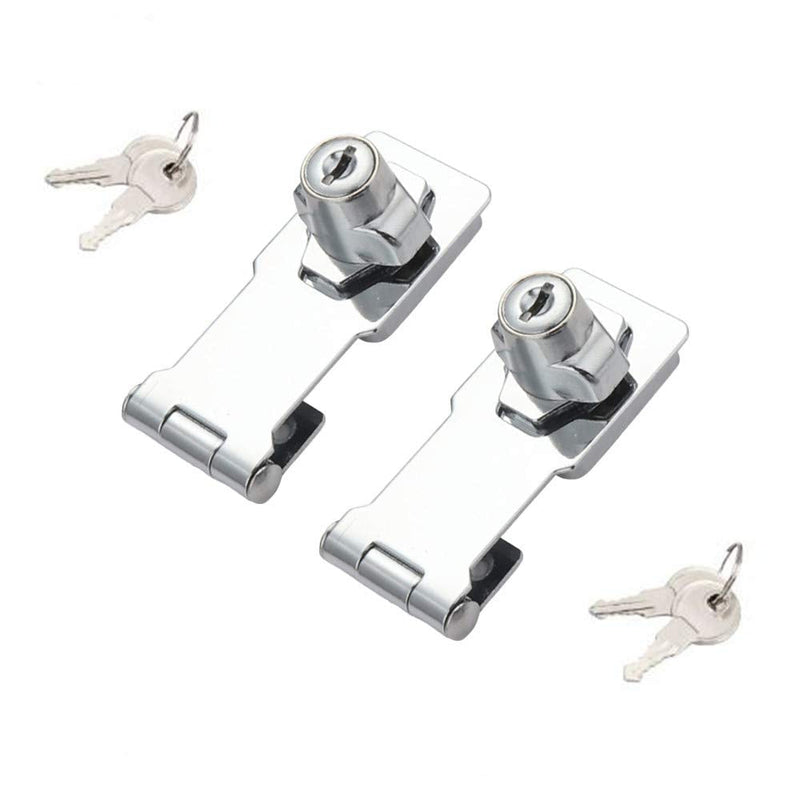 2 Packs Keyed Hasp Locks Twist Knob Keyed Locking Hasp for Small Doors, Cabinets and More,Stainless Steel Steel, Chrome Plated Hasp Lock Catch Latch Safety Lock (3Inch with Lock)