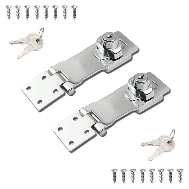 2 Packs Keyed Hasp Locks Twist Knob Keyed Locking Hasp for Small Doors, Cabinets and More,Stainless Steel Steel, Hasp Lock Catch Latch Safety Lock Door Lock with Keys (4inch, Silver) 4inch