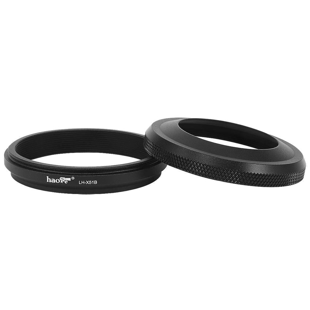 Haoge LH-X51B 2in1 All Metal Ultra-Thin Lens Hood with Adapter Ring Set for Fuji Fujifilm FinePix X100V Camera Accessories Black for X100V