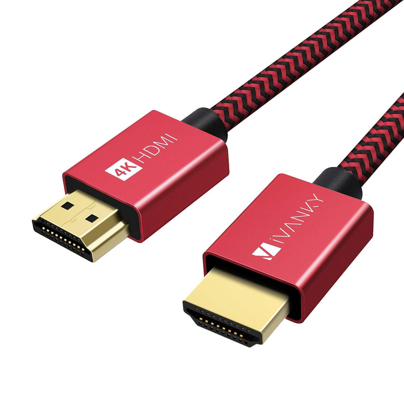4K HDMI Cable 10 ft, iVANKY High Speed 18Gbps HDMI 2.0 Cable, 4K HDR, 3D, 2160P, 1080P, Ethernet - Braided HDMI Cord 32AWG, Audio Return(ARC) Compatible UHD TV, Blu-ray, PS4, PC, Projector - Red 10 feet
