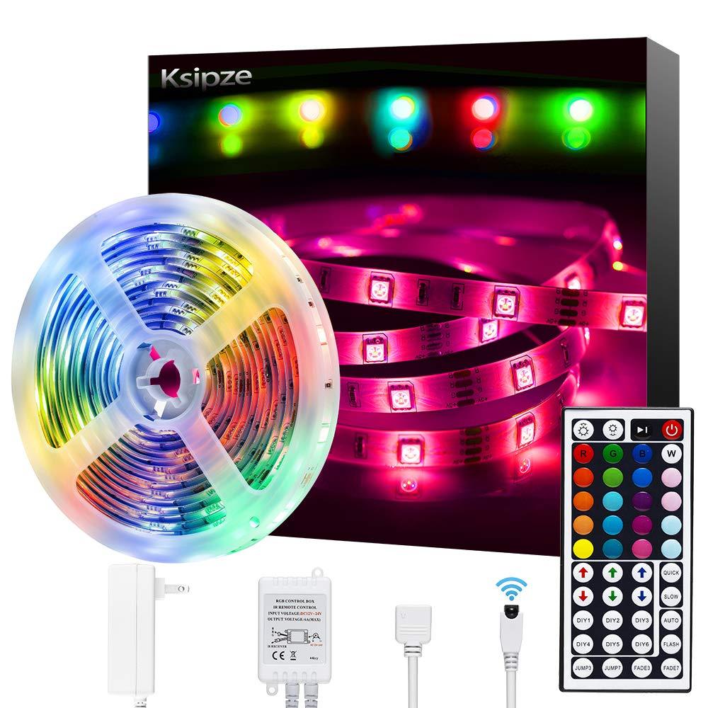 Ksipze Led Strip Lights Kit 16.4ft Rgb Color Changing Flexible with 44 Keys Remote Controller and 12v Power Supply