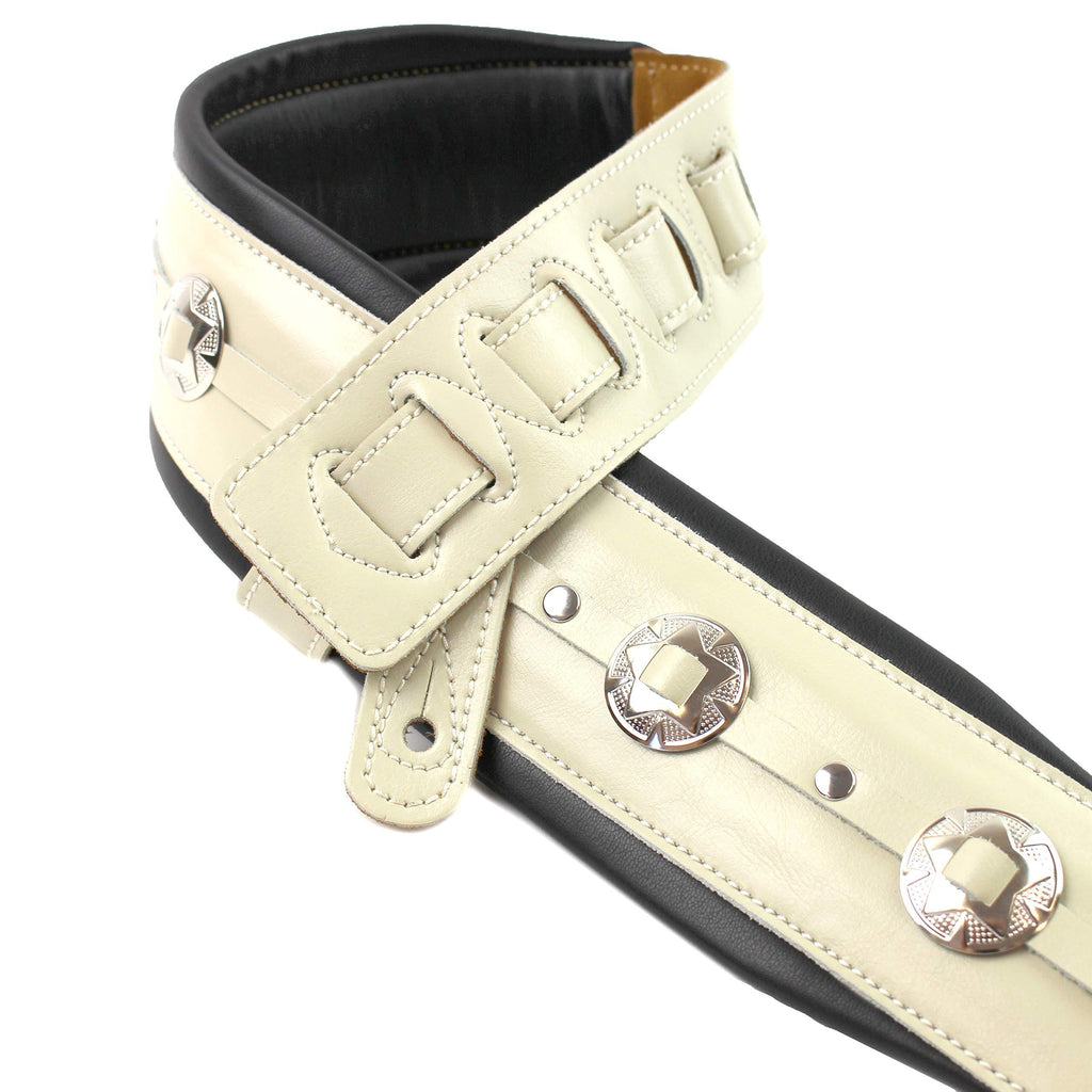 Walker & Williams C-44-WHT Double Padded Premium White Leather Strap w/Conchos