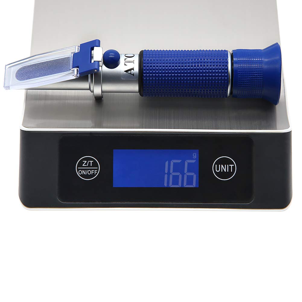 AMTAST Salinity Refractometer Salt Water Tester ATC Automatic Temperature Compensation for Brine, Food, Industry, Seawater 0~28% Scale Range, Made of Copper Not Cheap Aluminum