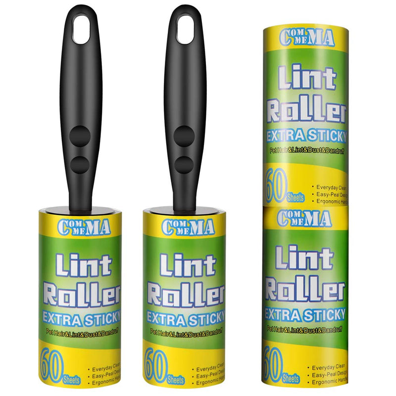 COMMEMA Lint Rollers for Pet Hair Extra Sticky, Pet Hair Remover, Lint Remover, Lint Roller Set Brush for Dog & Cat Hair Removal, Clothes, Furniture, 2 Handles with 4 Refills, 240 Total Sheets
