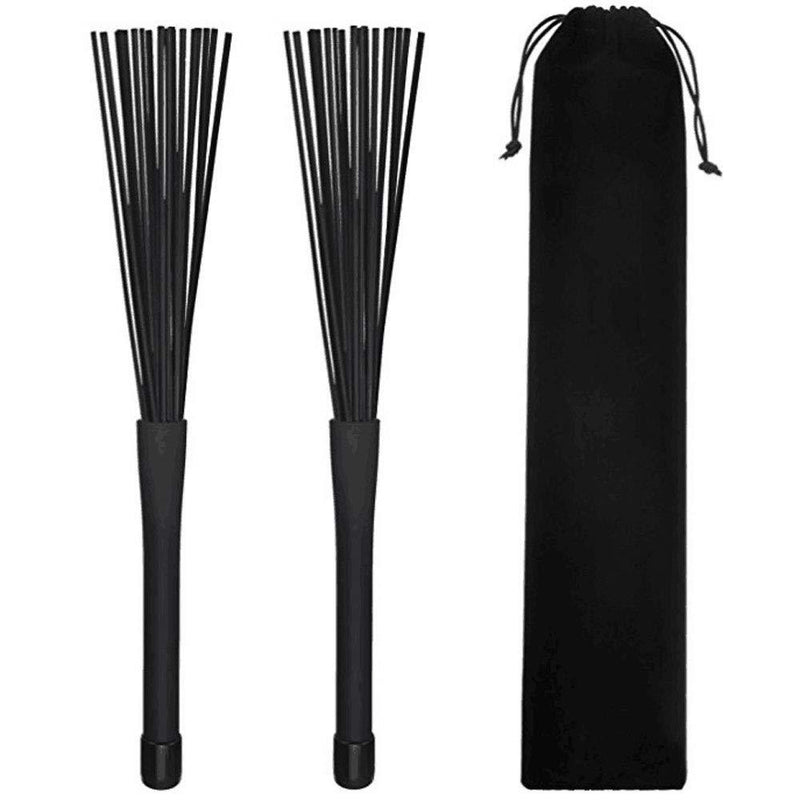 Tzong 1 Pair Drum Wire Brushes Retractable Black Rubber Handles Loop End Metal Wire Drum Brushes Sticks with Beam Mouth Plush Bag Black Drum Wire Brushes