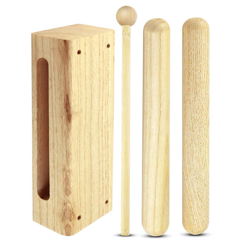 Newbested 7 Inch Solid Wood Rhythm Block Musical Percussion Instrument with Mallet and 2 Pack 8 Inch Rhythm Music Lummi Sticks