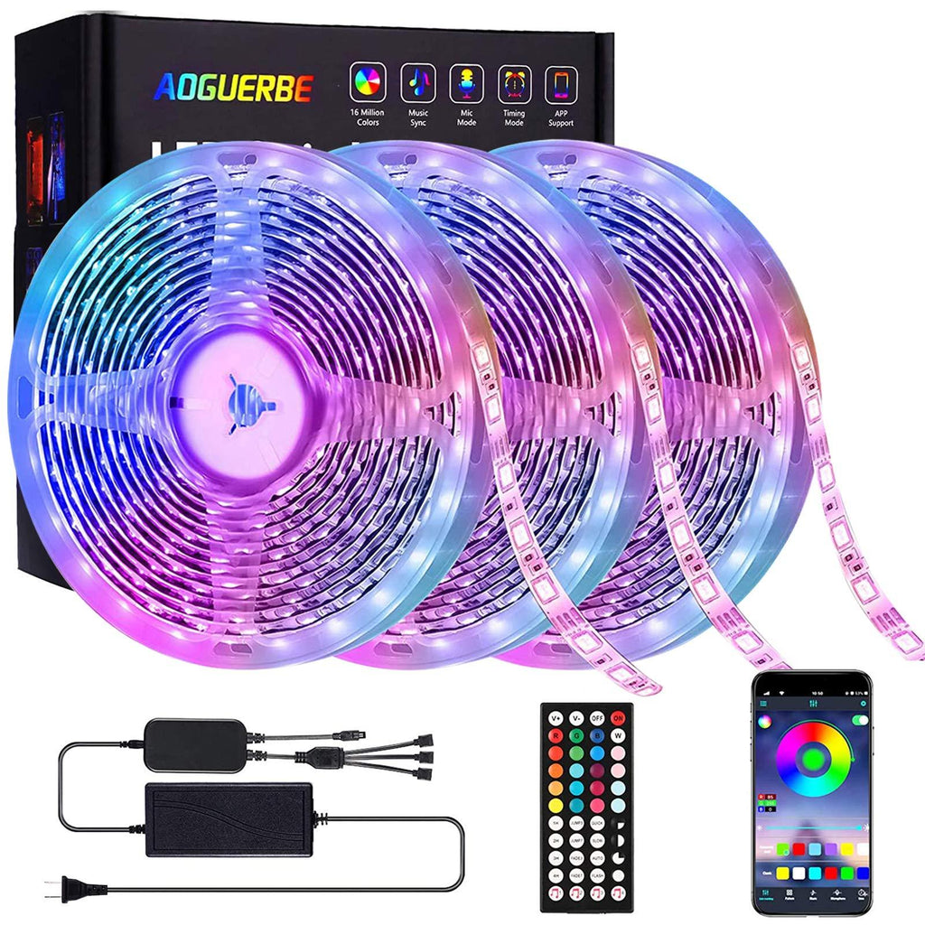[AUSTRALIA] - Aoguerbe Led Strip Lights 50 Feet Music Sync Color Changing Led Light Strips with 44-Keys IR Remote Controller RGB Rope Light Smart Led Lights for Bedroom Home Kitchen Party Decoration 